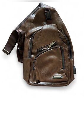 Brown Men's Leather Crossbody Sling Bag - Casual Everyday Carry